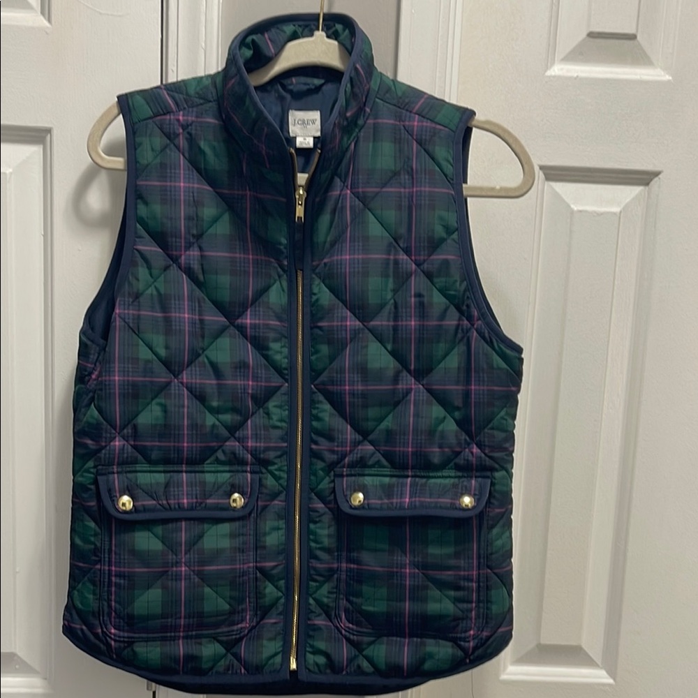 J.Crew Green Plaid Quilted Vest